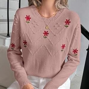 Gorglitter Womens Floral Embroidered Pullover Sweater Crew Neck Size Medium NWOT